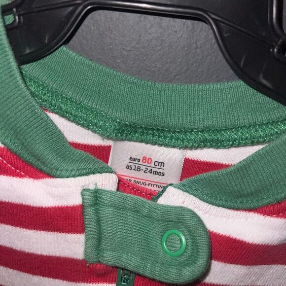Hanna Andersson 18-24m Christmas Romper Zip Up Footless Pajamas Red White Green - Picture 4 of 7